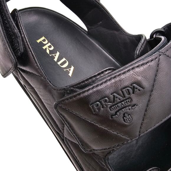 Prada Quilted Padded Strap Slingback Dad Sandal Black Leather Size 39.5 US 9.5 - Picture 7 of 12